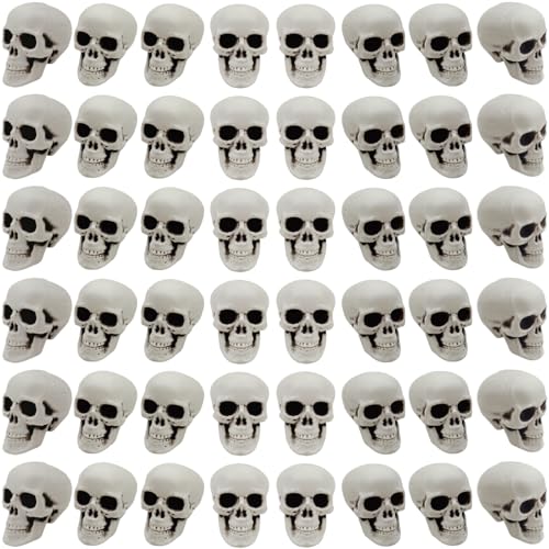 48 Mini Plastic Skull Heads for Halloween Decorations - Spooky Tabletop & Haunted House Props - Variation of 48