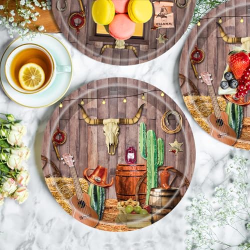 Brown Cowboy Party Supplies Set - Plates Napkins Cups for Western Rodeo & Barn Events - Serves 25