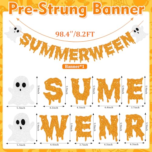 Summerween Banner Decorations Spooky Halloween Party Garland - Glitter Orange