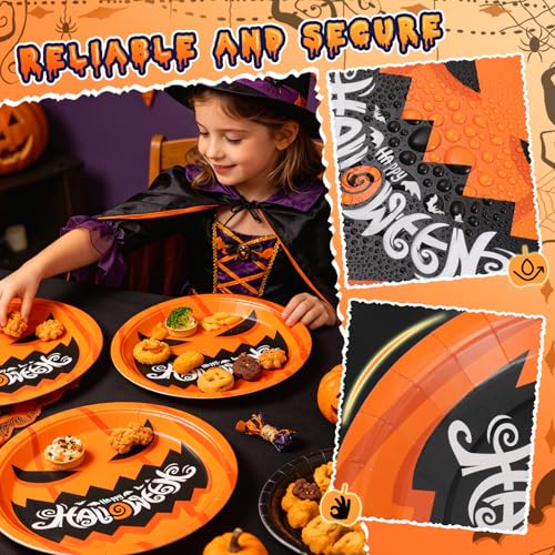 50 Pack 9-Inch Halloween Paper Plates Pumpkin Themed Disposable Party Tableware