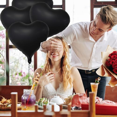 Matte Black Heart Foil Balloons - 18 Inch Party Decorations for Birthdays Weddings Halloween Valentine's