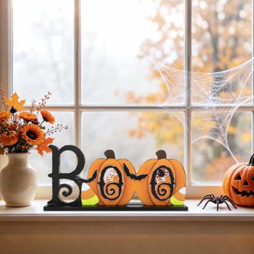 Halloween BOO Wooden Table Sign Decoration for Mantel Shelf Desk - Pumpkin BOO Variation