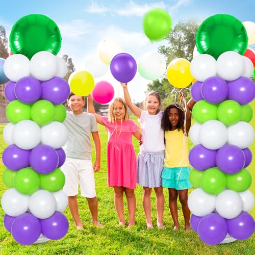Light Inspired Year Balloon Column Stand Kit - Green, Purple & White Birthday Decor