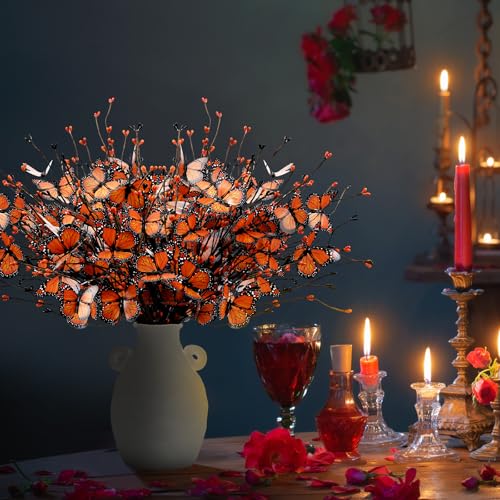 Orange Monarch Butterfly Day of the Dead Decorations - 8 Artificial Floral Picks