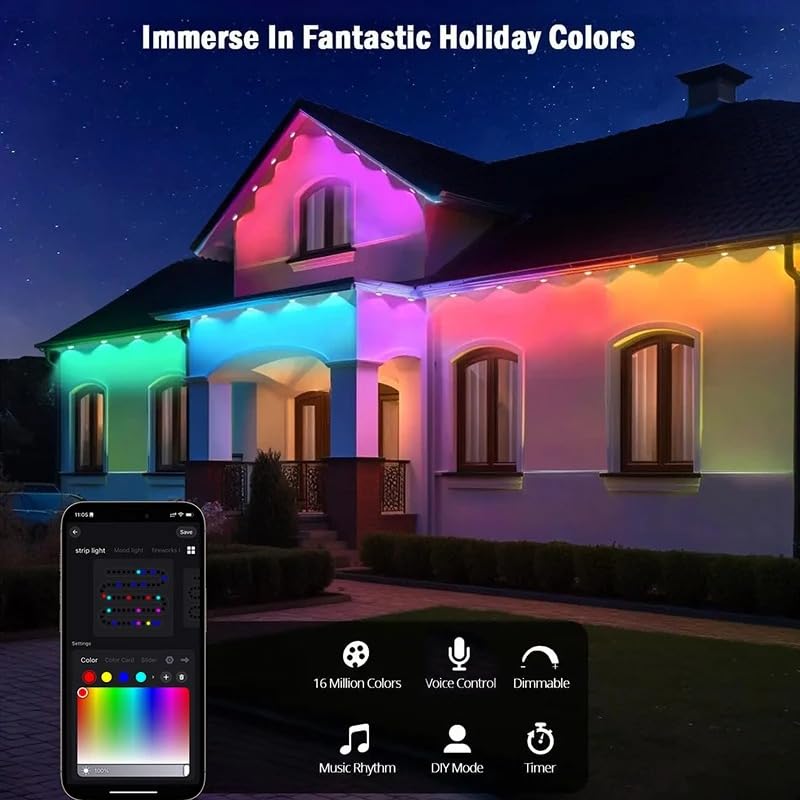 50-Foot Waterproof Outdoor LED Light Strip with App Control and Music Sync