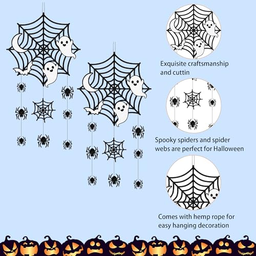 Halloween Hanging Decorations Set - Spider Web Ghost Bat Welcome Sign - Spider Web Variation