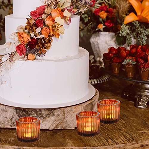 Amber Votive Candle Holders Set of 6 for Wedding & Fall Decor