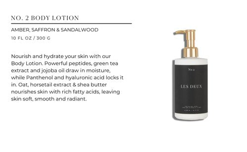 Les Deux Ultra Hydrating Body Lotion for Dry Skin - Moisturizing SKIN MOISTURIZER with Shea Butter, Jojoba Oil, Aloe - All Day Hydration, 10 Fl OZ, No 2 - (Amber, Saffron, Sandalwood)