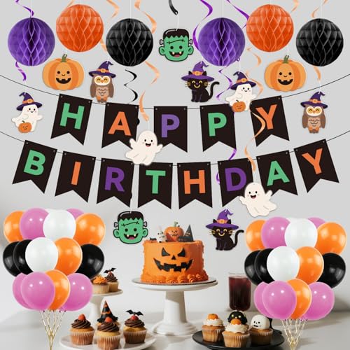 Halloween Birthday Party Decorations Set with Banner Balloons & More