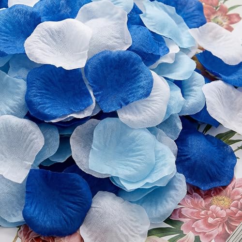 Artificial Rose Petals Set - Dark Blue, Light Blue & White, 1800 pcs for Weddings & Decor