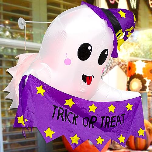 Halloween Inflatable White Ghost Decoration with LED Lights - 3.5FT, Indoor & Outdoor