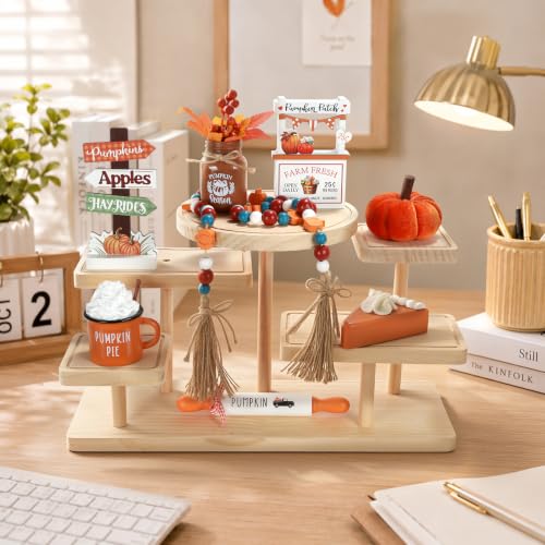 Fall Farmhouse Tiered Tray Decor Set - 8 Pcs Autumn Harvest Thanksgiving