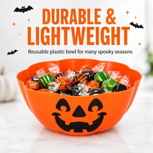Halloween Pumpkin Candy Bowl - Large Plastic Trick-Or-Treat Dish for Parties