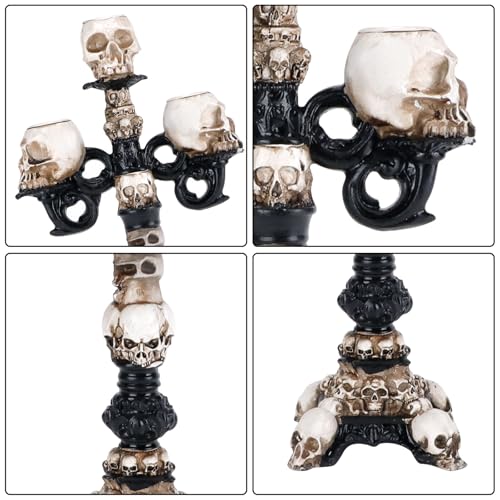 2pcs Gothic Skull Candle Holders for Halloween Decoration, Resin Skeleton Candlesticks