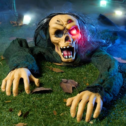 Halloween Zombie Groundbreaker Decor with Creepy Sound & Glowing Eyes for Lawn Yard Haunted House