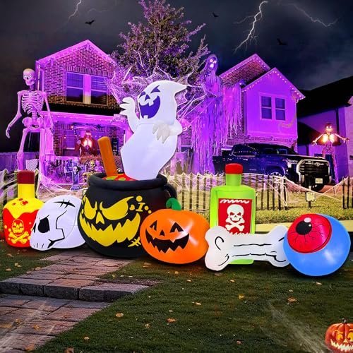 8FT Outdoor Inflatable Ghost Decoration with LED Lights for Halloween Yard Lawn Garden