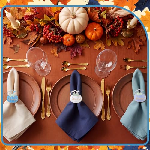 Willbond 12 Pcs Fall Thanksgiving Pumpkin Napkin Rings - Blue & White