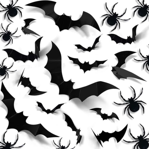Halloween 3D Wall Stickers - Bats & Spiders Decor Set, Waterproof & Easy to Apply