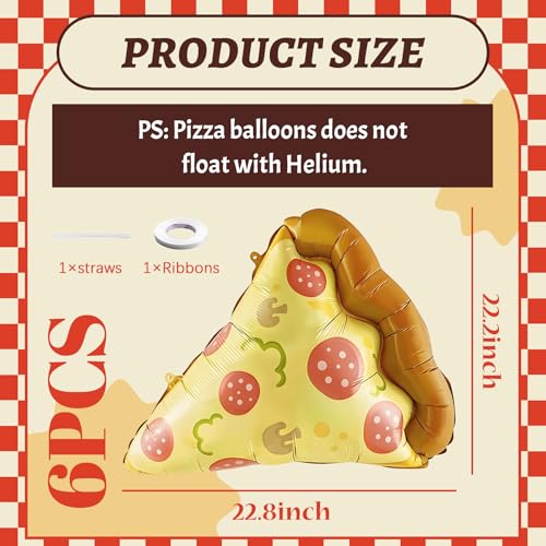 Giant Pizza Foil Balloons Set - 6 Realistic Pepperoni Pizza Party Decorations - Brown Variation