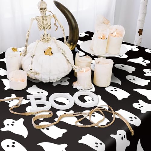 Halloween Plastic Tablecloths Black White Ghost Set - 8 Pcs 54 x 108 Inch