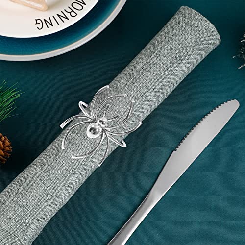 Halloween Spider Napkin Rings Set - Silver Alloy 6pcs Table Decor