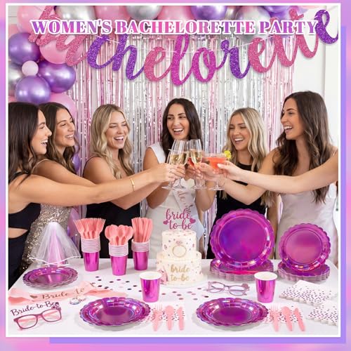 Iridescent Pink Party Plates and Napkins Set - 175 Pcs Halloween Dinnerware Variation
