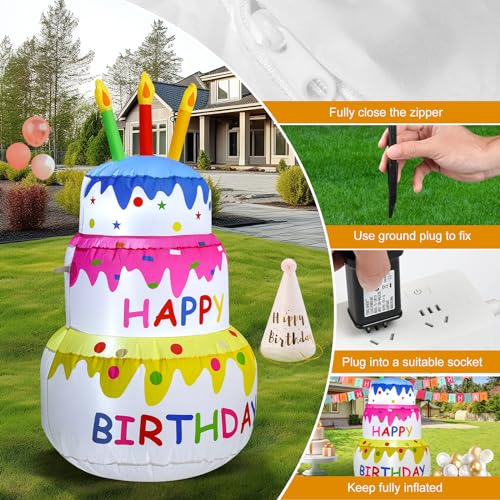 4FT Inflatable Happy Birthday Cake Decorations - Outdoor Yard Lawn Celebration - Variation of THIS Listing
