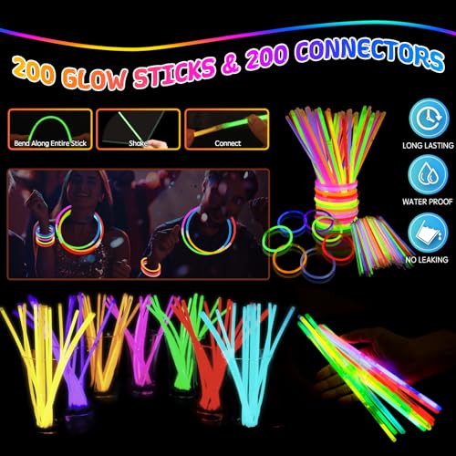 Glow in the Dark Party Supplies Bulk Pack with LED Glasses & Sticks - Neon Halloween Kids & Adults