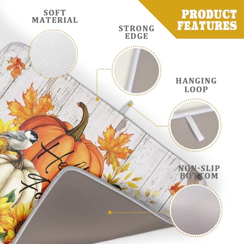 Hello Fall Pumpkin Dish Drying Mat for Kitchen Counter 18x24 Inch Orange Absorbent Pad - Autumn Home Decor