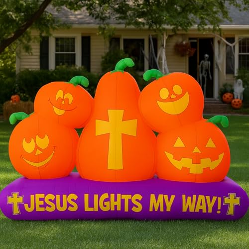 5 ft Christian Halloween Inflatable Pumpkins with LED Lights Outdoor Yard Decor