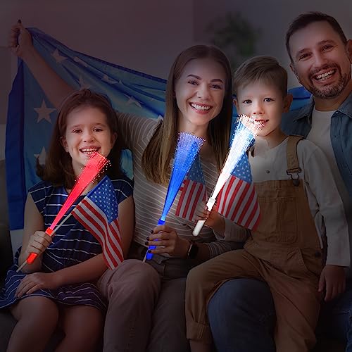 Glow Fiber Wand Set - 36 Pack Red Blue White Light Up Glow Sticks with 3 Flashing Modes for Parties and Events - Variation: Red Blue White