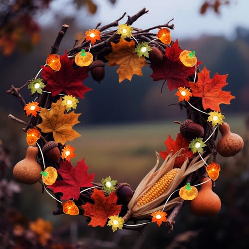 Autumn Thanksgiving Fairy String Lights 16.7Ft 50 LED 3D Pumpkin & Leaf Decor