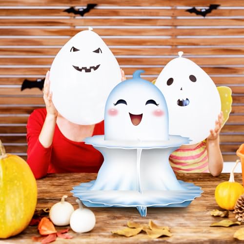Halloween Ghost Cupcake Stand 2-Piece Set White Paper Dessert Tower