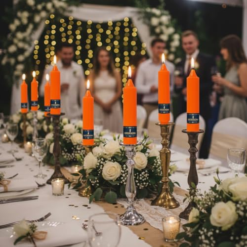 Orange Taper Candles 7 Inch - Unscented Dripless Long Burning for Wedding & Home Decor - Gedengni 4 Pack
