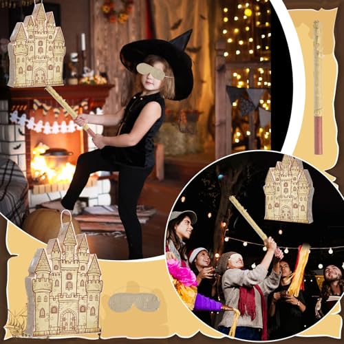 Fullhawl Castle Piñata Set - Retro Castle Party Decorations with Stick & Blindfold