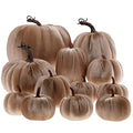 Artificial Velvet Pumpkins Set - Large Fake Halloween Decor, Champagne Variation