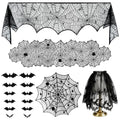 Halloween Decorations Kit with Lace Spiderweb Tablecloth and Bat Stickers - 40 Piece Set