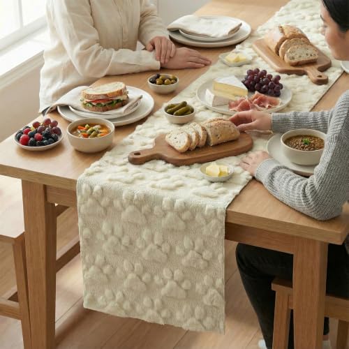 Beige Plush Faux Fur Pet Table Runner 13x72 Inch Home Decor