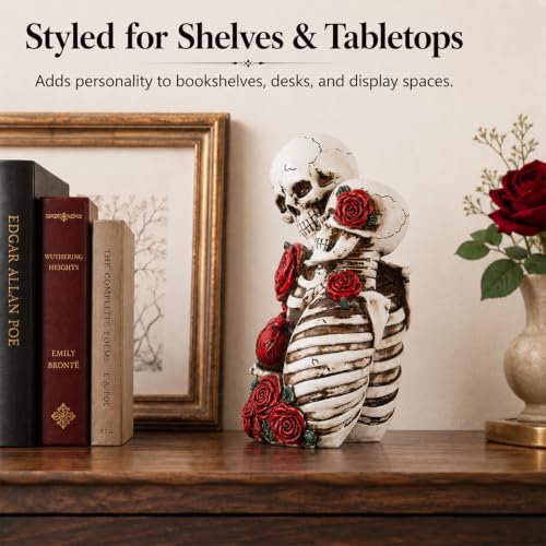 Skeleton Couple Figurines Halloween Day of the Dead Decor Gothic Valentine Statue - White & Red