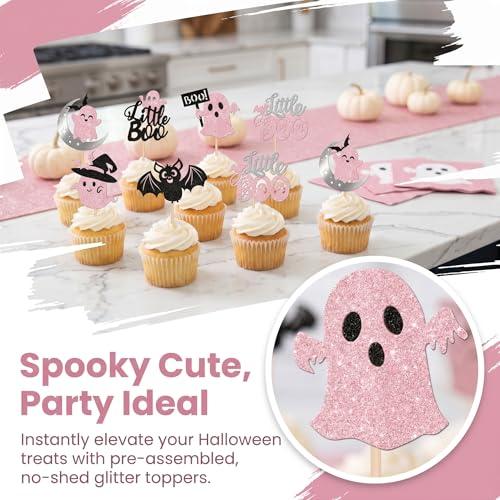 LANGE HOME Halloween Cupcake Toppers Bat Ghost Boo Set - Design 3 - 24 Pcs