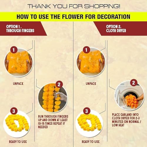 Artificial Marigold Garland for Decoration - Yellow & Mango, 5 Feet