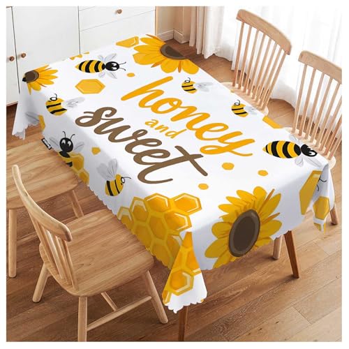 Bees Tablecloth 52x70 Inches Rectangular Yellow Honey Sunflowers Anti-Oil Durable
