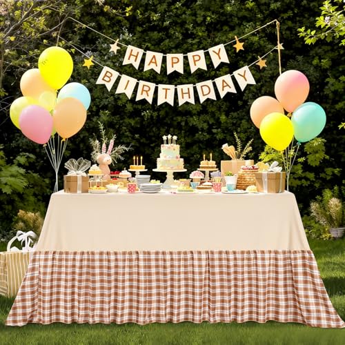 Brown Ruffle Tablecloth - 80 x 120 Inch Waterproof Polyester Rectangular Cover for Holidays & Events