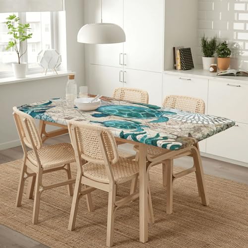 Sea Turtle Tablecloth for 5ft Rectangle Table - Waterproof Washable Kitchen Decor, 60 x 30 Inches - Ocean Hawaii Theme