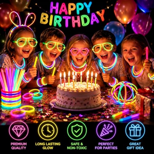 729 Pcs Glow Sticks & Accessories Bulk Party Pack for Events - Neon Glow in the Dark