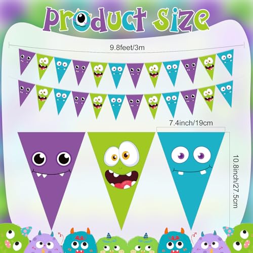 Monster Triangle Banner Party Pennant Set - Multi Color, 5 Pieces, 49 Ft