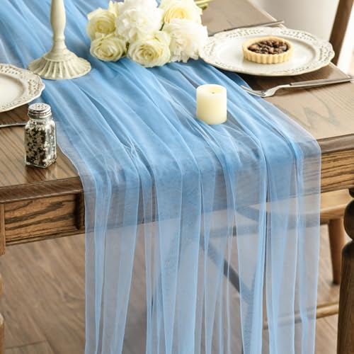 Dusty Blue Gauze Table Runner 59x120 Inch 10 Pack - Seasonal & Wedding Decor