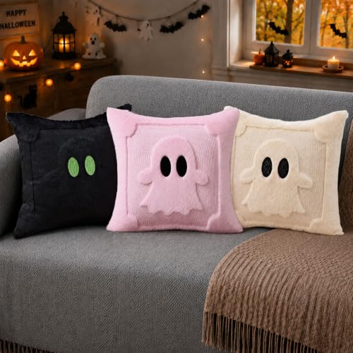 Halloween Pillow Covers 18x18 Set of 2 Pink Ghost Decor for Home & Party