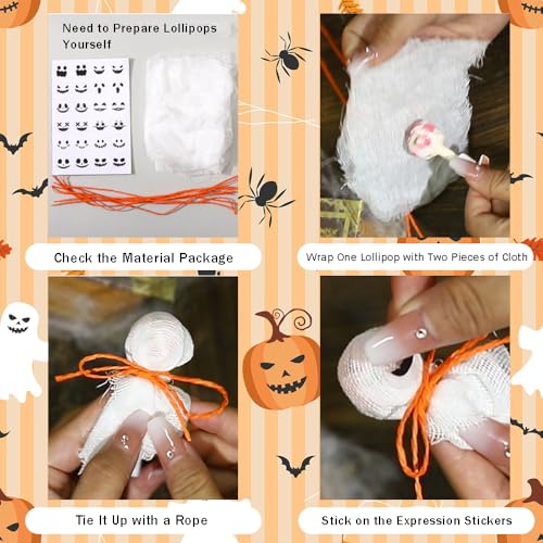 White Ghost Lollipop Wrappers for Halloween Candy DIY Party Decorations - 24 Pieces