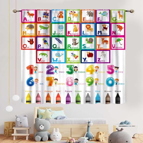Kids Classroom Alphabet Curtains Set - 2 Panels 31.5"W x 63"L, Educational Animal Theme, Colorful Back to School Window Drapery, Variation: Classroom-03